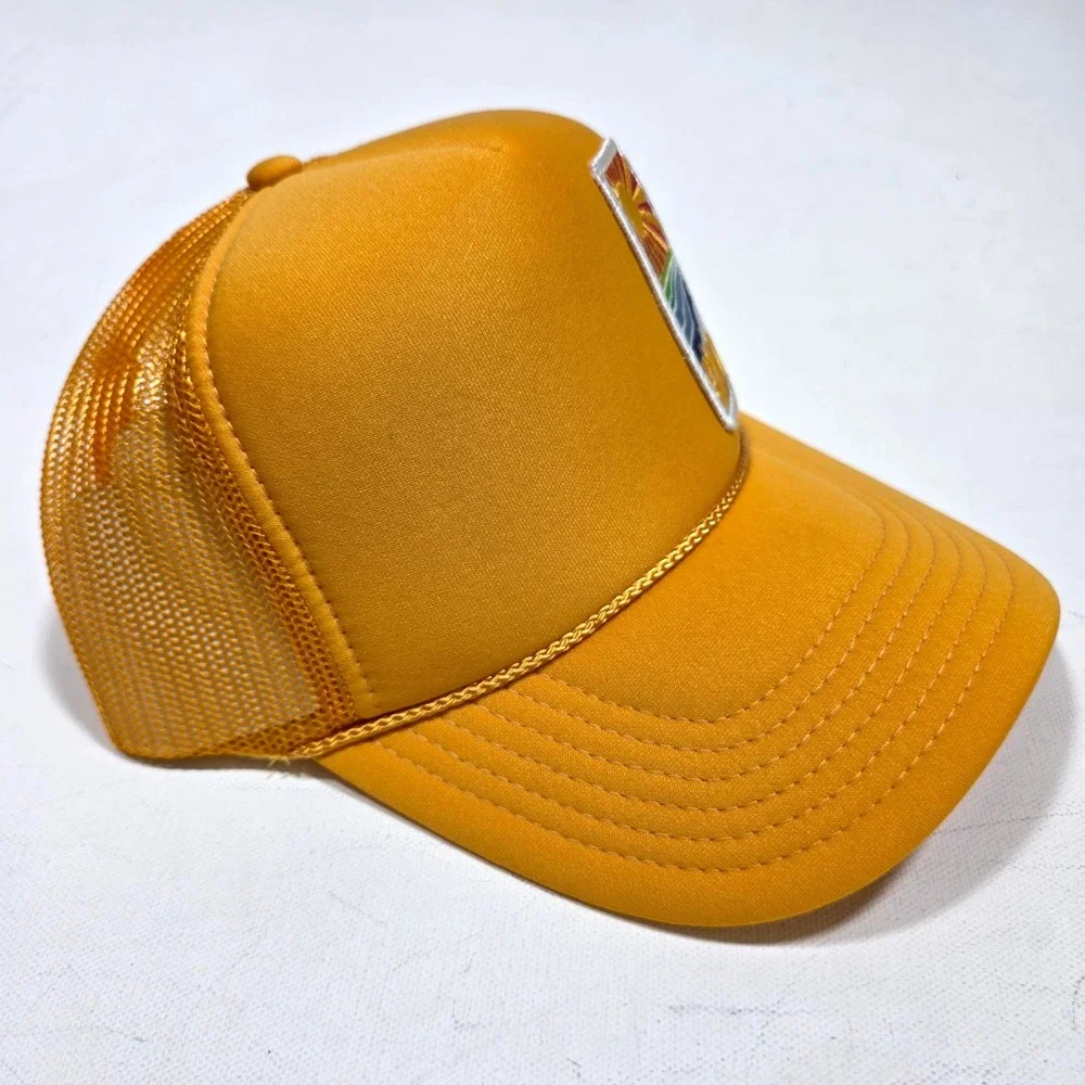 Port Sandz Trucker Hat Surfer Mustard Yellow Shine Sun Patch Mesh Snapback Beach